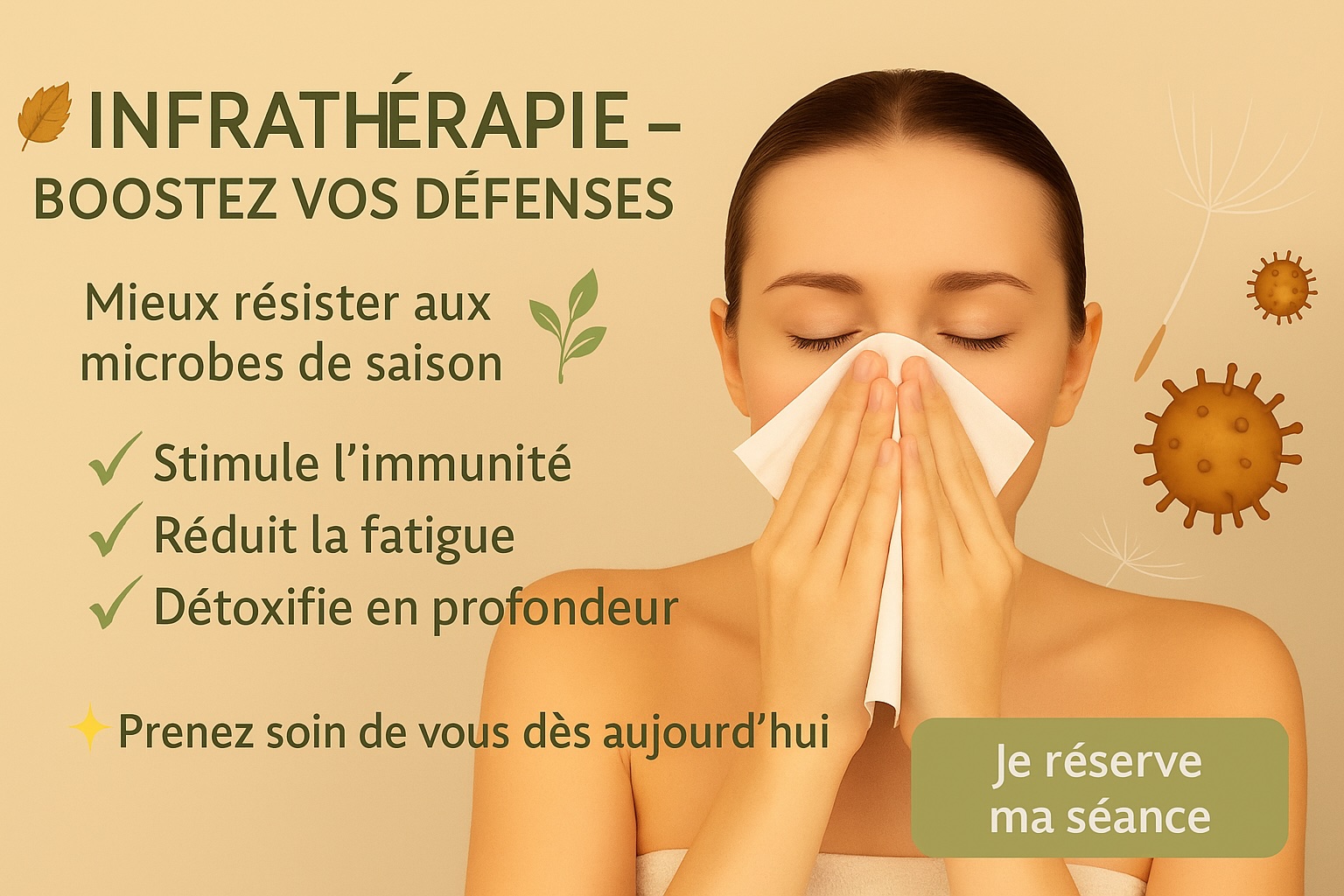 Prenez une longueur d’avance sur la saison  : Avec l’infrathérapie OXYZEN, boostez vos défenses naturelles et aidez votre corps à mieux résister aux microbes de la rentrée. Un rituel bien-être qui allie prévention et détente .